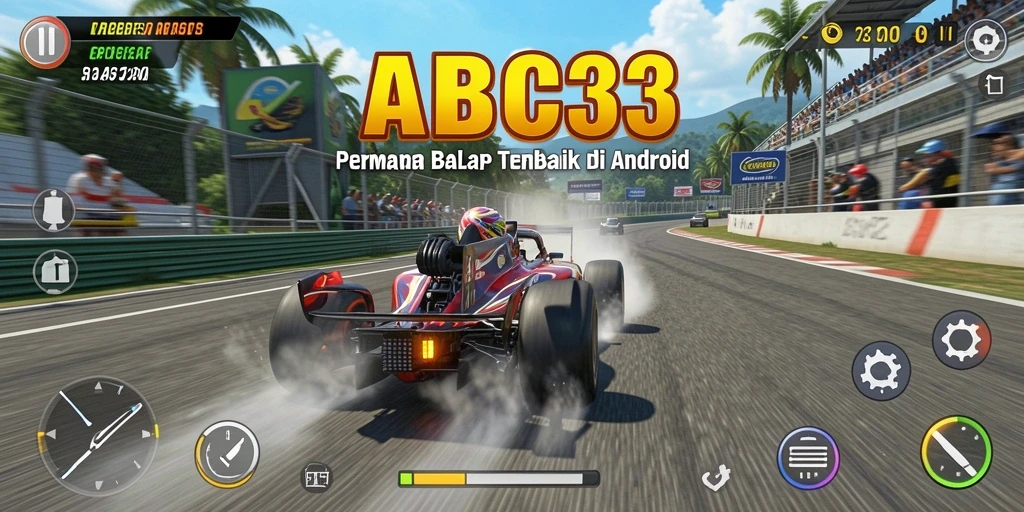 Screenshot gameplay ABC33 menunjukkan balapan mendebarkan di lintasan yang menantang.