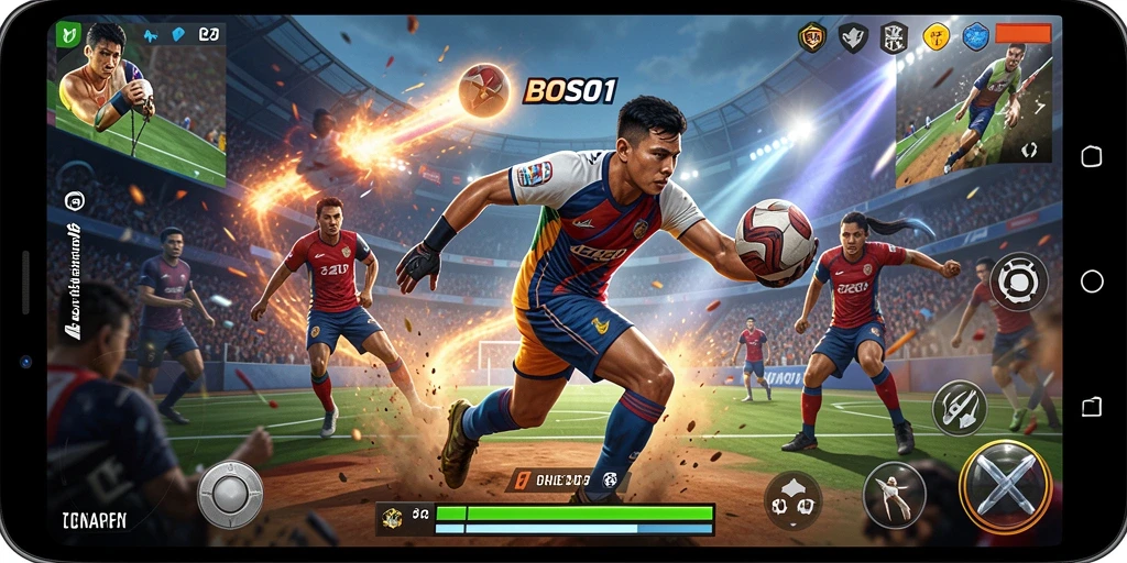 Tampilan gameplay seru dalam BOS01 yang menggambarkan pertandingan olahraga.