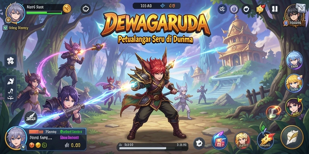 Tampilan seru gameplay DEWAGARUDA yang penuh aksi dan karakter menarik.