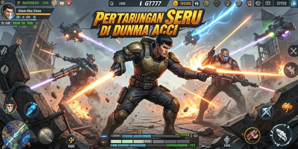 Screenshot gameplay GT777 menunjukkan pertarungan mendebarkan dengan karakter beraksi.