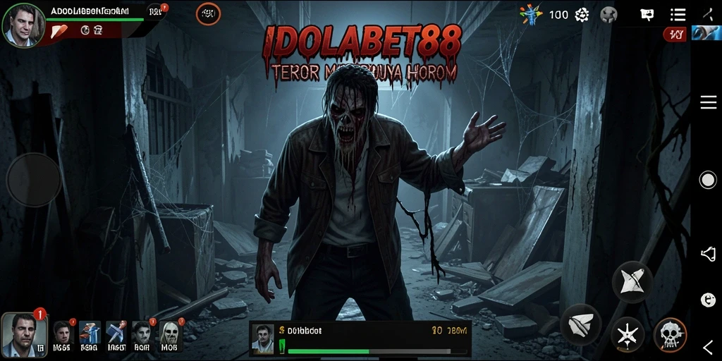 Tampilan gameplay menakutkan di IDOLABET88 dengan suasana horor yang kental.