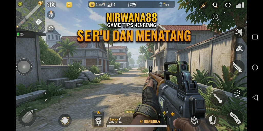 Screenshot utama gameplay NIRWANA88 menampilkan aksi seru dalam pertempuran TPS.