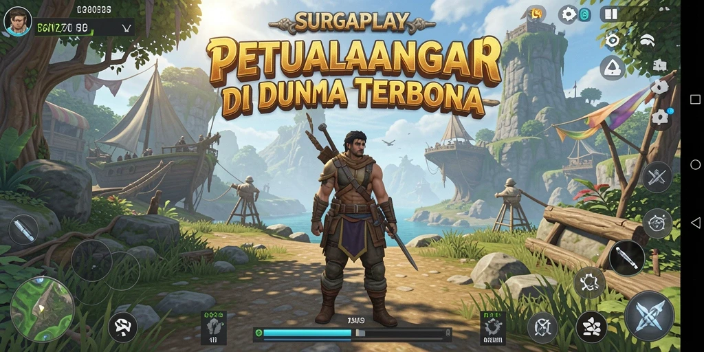 Screenshot dari gameplay SURGAPLAY yang menunjukkan eksplorasi Open World.